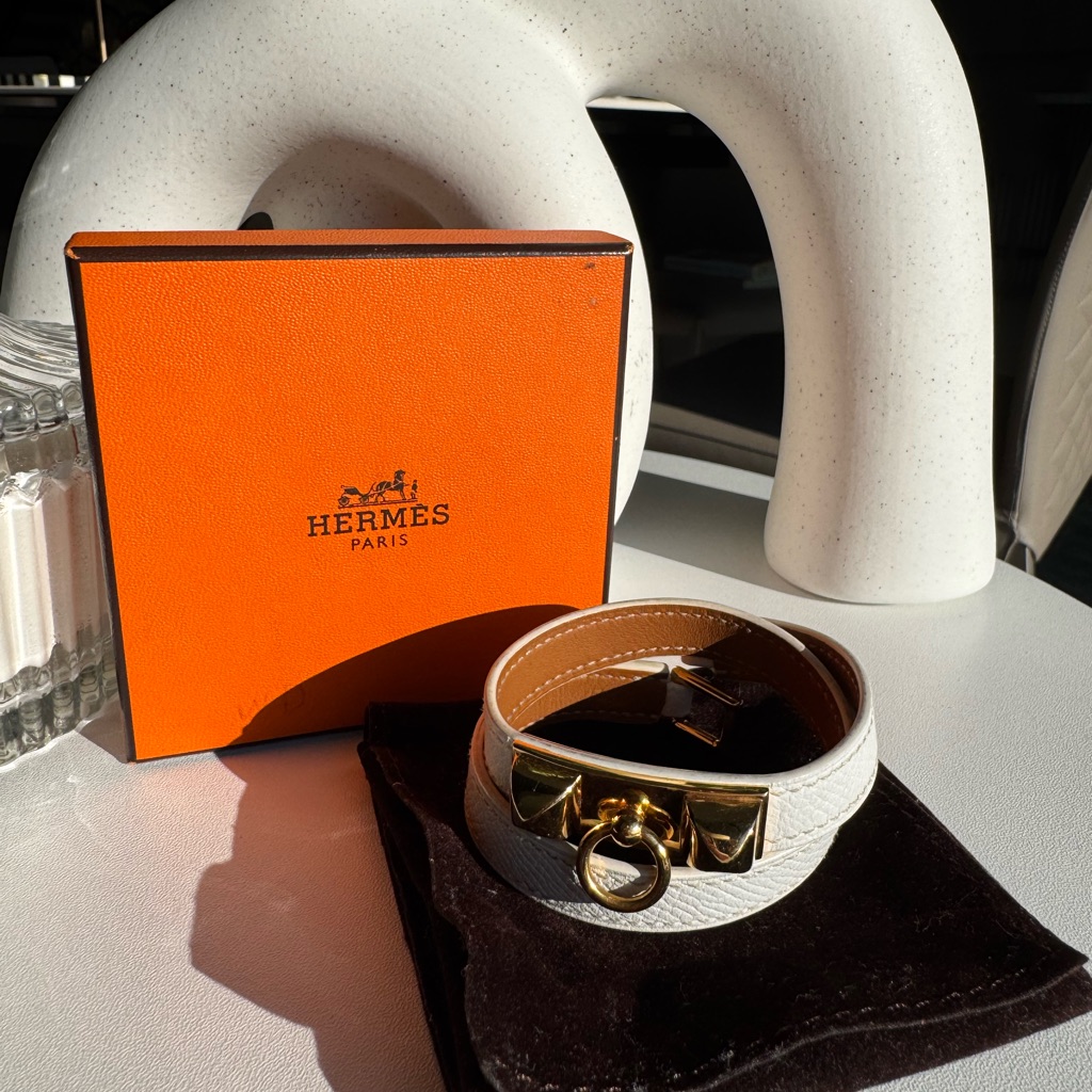 Herms White Leather Double Strap Bracelet